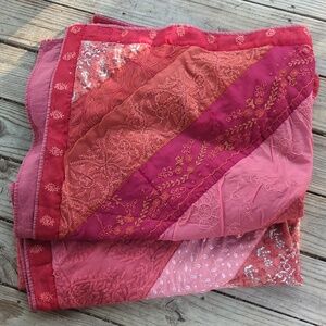 Karma Living Queen Boho Pink-Red Quilt Textile Blanket with Embroidered Accents